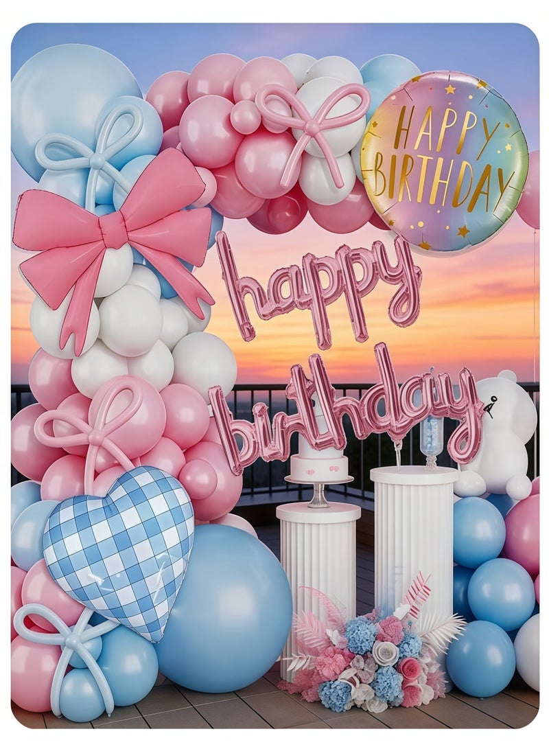 عالم البالونات طقم قوس بالونات لاتكس أزرق ووردي مع بالونات على شكل فيونكة - مثالي لحفلات التخرج، وحفلات استقبال المولود، وحفلات الزفاف، وحفلات أعياد الميلاد، وخلفيات حفلات توديع العزوبية - مناسب للاستخدام الداخلي والخارجي. - Image 5